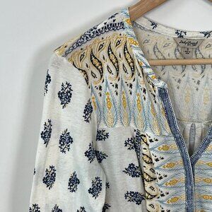 Lucky Brand Off White Geometric Print Blouse 3/4 Sleeve Women's Size Small